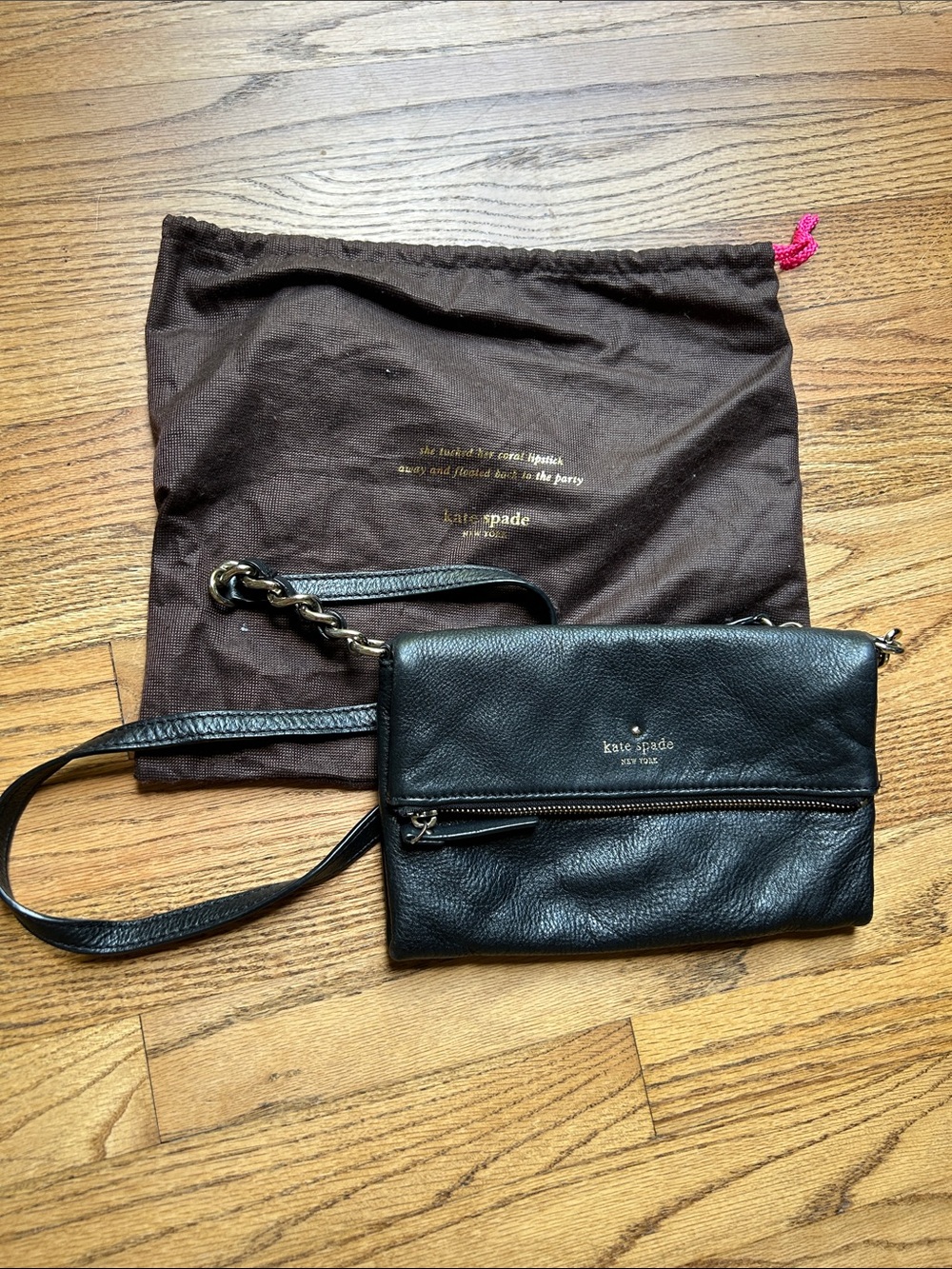 kate spade Black Pebbled Leather Crossbody with Chain-Accent Strap